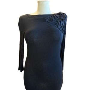 Anne Klein Black Swan Petals Appliqué Boat Neck Knit Top Sz L NWT Women’s